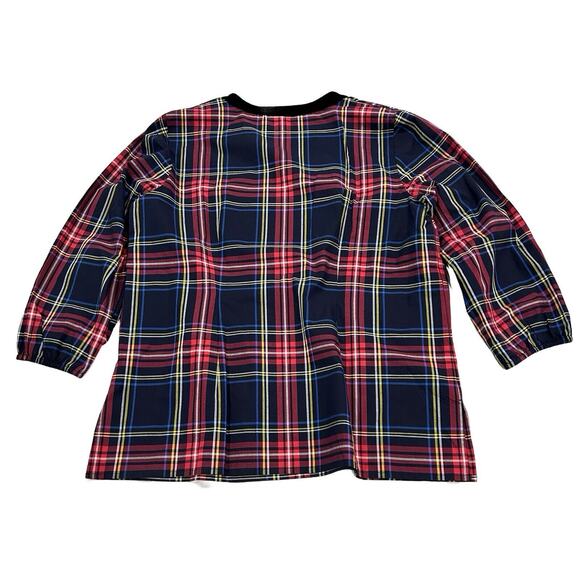 Talbots Split Neck Tunic Top Womens Size L Petite PL Cabin Plaid Blue & Red - Picture 3 of 7